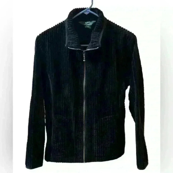 Woolrich Medium Shacket Full Zip Ribbed Textured Womens Jacket Cotton Black - Picture 2 of 6